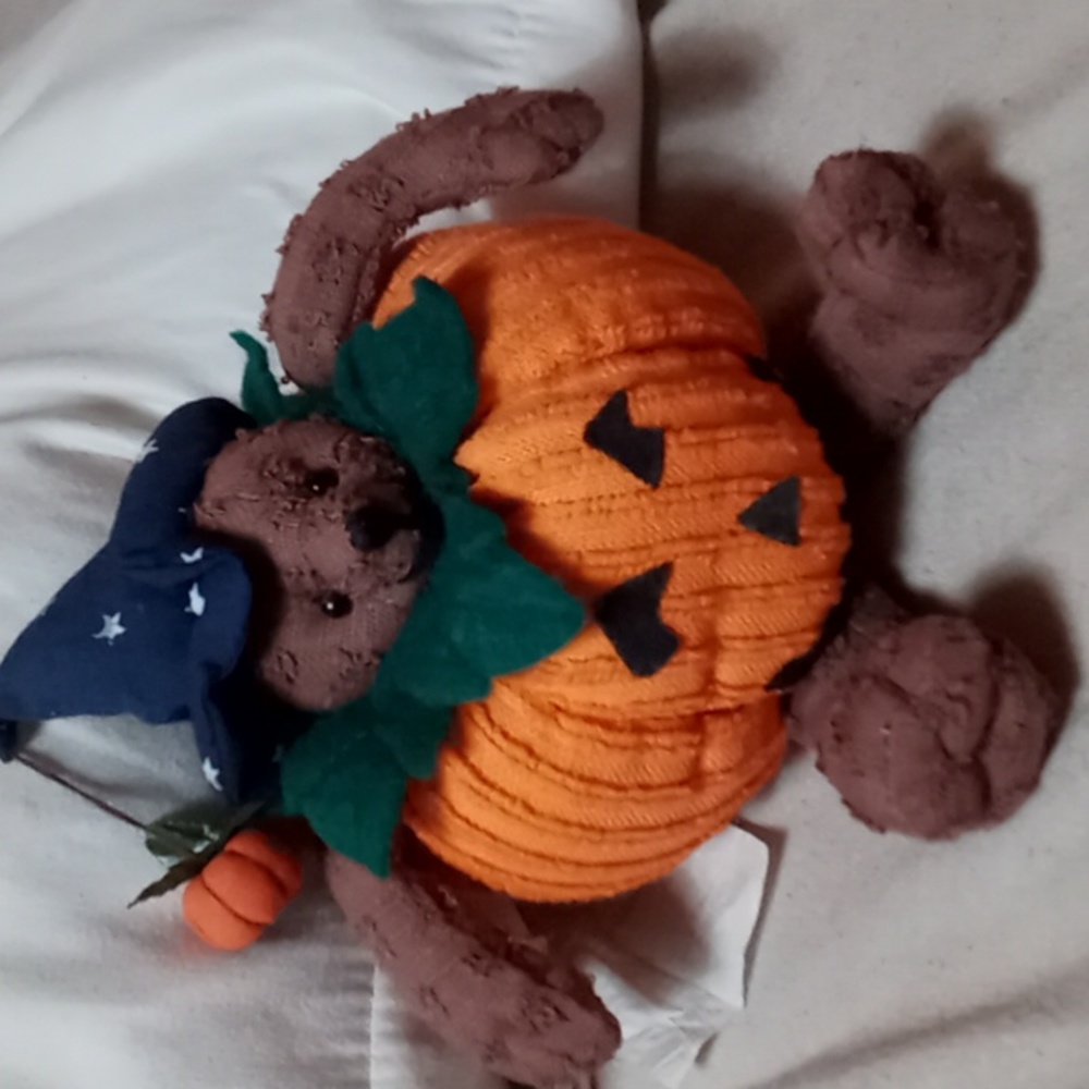 Bear Pumpkin Plush Shelf Sitter